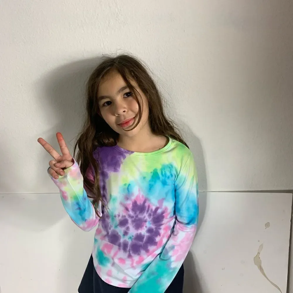 Children’s Handmade Tie Dye Spiral Hippie Boho Woodstock Long Sleeve T Size 7-8